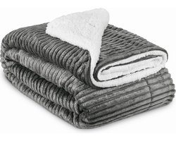 Beautissu Elisa - Fleece Deken 150 x 200cm Sherpa Deken extra zacht - Fleece Plaid Antraciet