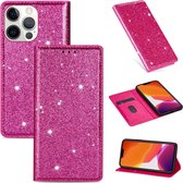 Apple iPhone 13 Pro Max Glitter Bookcase | Hoogwaardig PU Leren Telefoonhoesje | Pasjeshouder | Roze