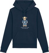 Indigo Island Amsterdam – ESSENTIAL Hoodie – Sweater met Capuchon – 100% biologisch -  Signature Teddy beer in denim outfit – Navy- Maat L