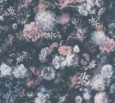 BLOEMENPRACHT MET ROZEN BEHANG | Vintage Desin - blauw grijs roze zwart - Livingwalls Mata Hari