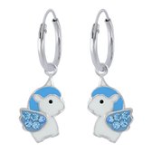 Joy|S - Zilveren eenhoorn oorbellen - baby unicorn oorringen - blauw kristal blauw