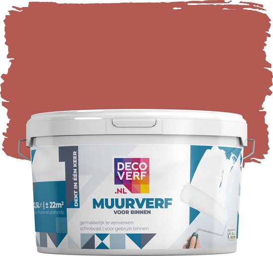 Decoverf muurverf mat, Koraalrood, 2.5L