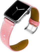 Geschikt voor Apple Watch bandje 42 / 44 / 45 mm - Series 1 2 3 4 5 6 7 SE - Smartwatch iWatch horloge band - 42mm 44mm 45mm - Fungus - PU Leer - Roze - Stiksel