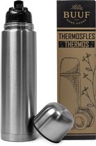 BUUF™️ Fiole thermos 1 Litre - Fiole isotherme - Tasse thermos - 24h/froid, 8h/chaud - Inox - Argent