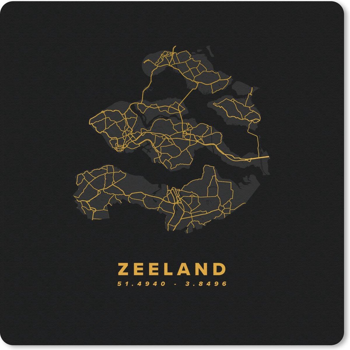 Muismat 30x30 cm - Mousepad Zeeland - Nederland - Kaart - Black and gold - Muismatten