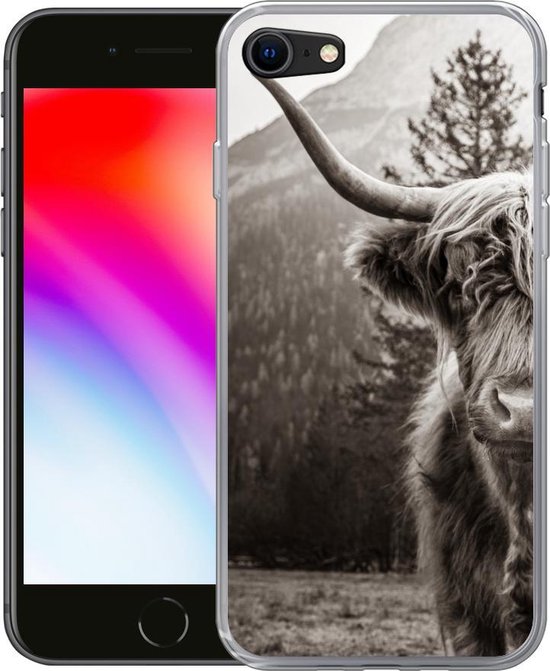 Coque iPhone 7 - Scottish Highlander - Taurus - Zwart - Wit - Siliconen