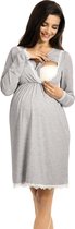 Lupoline zwangerschaps- en voedingsnachthemd met lange mouwen- grijs 42