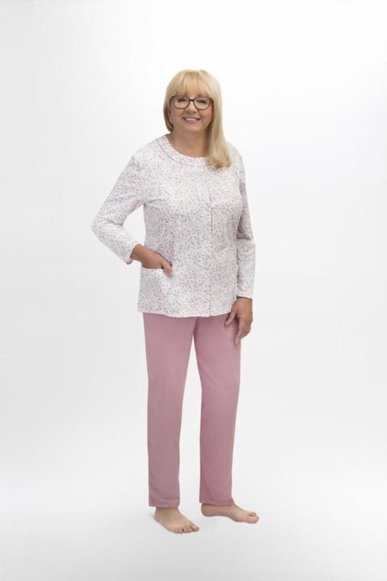 Martel Maria dames pyjama - wit/lichtroze - 100 % katoen 3XL