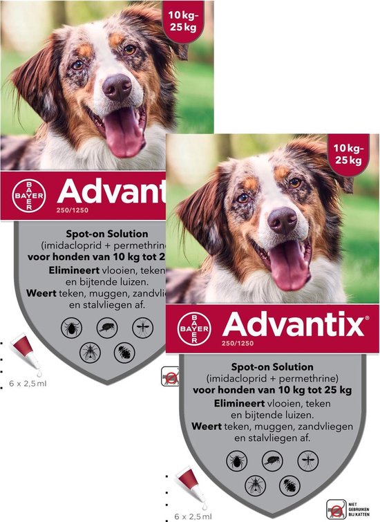 vrede Vooruitzicht Emigreren Bayer Advantix Vlooien & Teken Pipetten - Hond 10 tot 25kg - 2 x 6 stuks |  bol.com