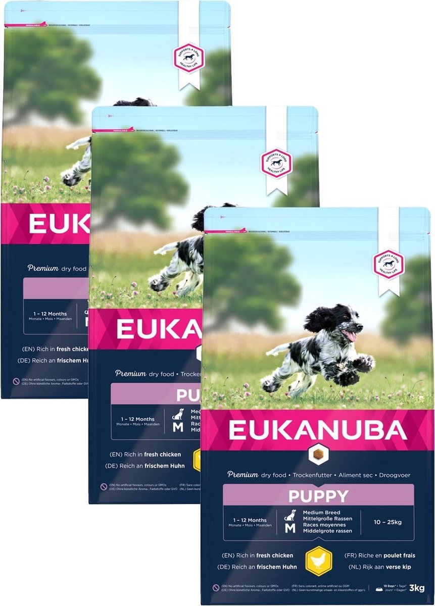 Eukanuba Growing Puppy Medium Breed Kip - Hondenvoer - 3 x 3 kg