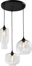 QUVIO Hanglamp retro - Lampen - Plafondlamp - Verlichting - Verlichting plafondlampen - Keukenverlichting - Lamp - E27 - Met 3 Lichtpunten - Voor binnen - D 40 cm - Metaal - Glas - Zwart