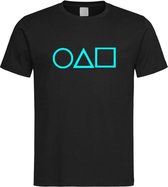Zwart T-Shirt met “ Squid Game “ logo Glow in the dark Blauw Size XL