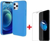 Tikawi Case Iphone 12 Pro (6.1) Blauw siliconen + gehard glas Tikawi [Soft Gel] [Hoge bescherming] [Anti-kras]