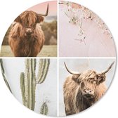 Muismat - Mousepad - Rond - Schotse hooglander - Collage - Vetplant - 50x50 cm - Ronde muismat