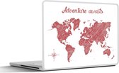Laptop sticker - 15.6 inch - Wereldkaart - Rood - Wit - 36x27,5cm - Laptopstickers - Laptop skin - Cover