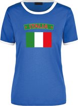 Italia blauw/wit ringer t-shirt Italie met vlag - dames - landen shirt - Italie fan / supporter kleding S