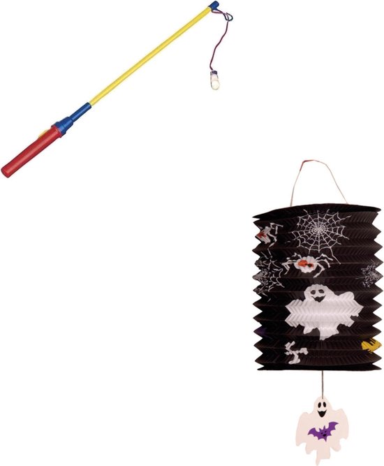 Treklampion 15 cm spook met lampionstokje - Halloween trick or treat lampionnen versiering