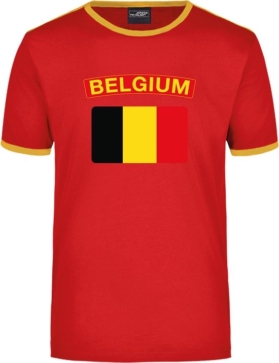 Belgium rood/geel ringer t-shirt Belgie met vlag - heren - Belgische landen  shirt -... | bol