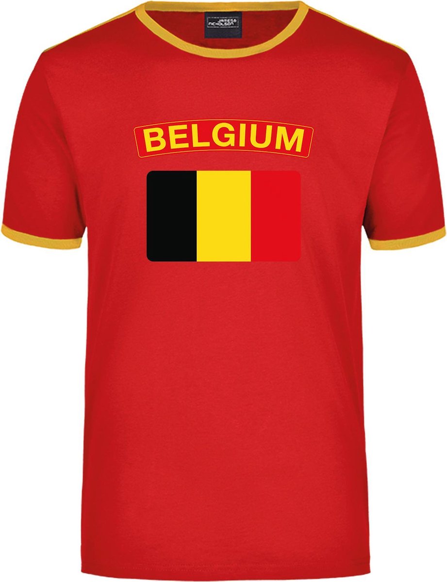 Belgium rood/geel ringer t-shirt Belgie met vlag - heren - Belgische landen  shirt -... | bol.
