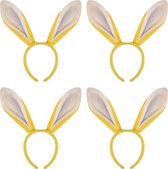 4x stuks konijnen/bunny oren geel met wit voor volwassenen 27 x 28 cm - Feest diadeem konijn/paashaas - Paas verkleedkleding