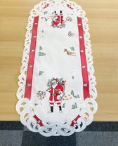 Tafelkleed - Kerst - Offwhite met rode rand en kerstman - Loper 90 cm