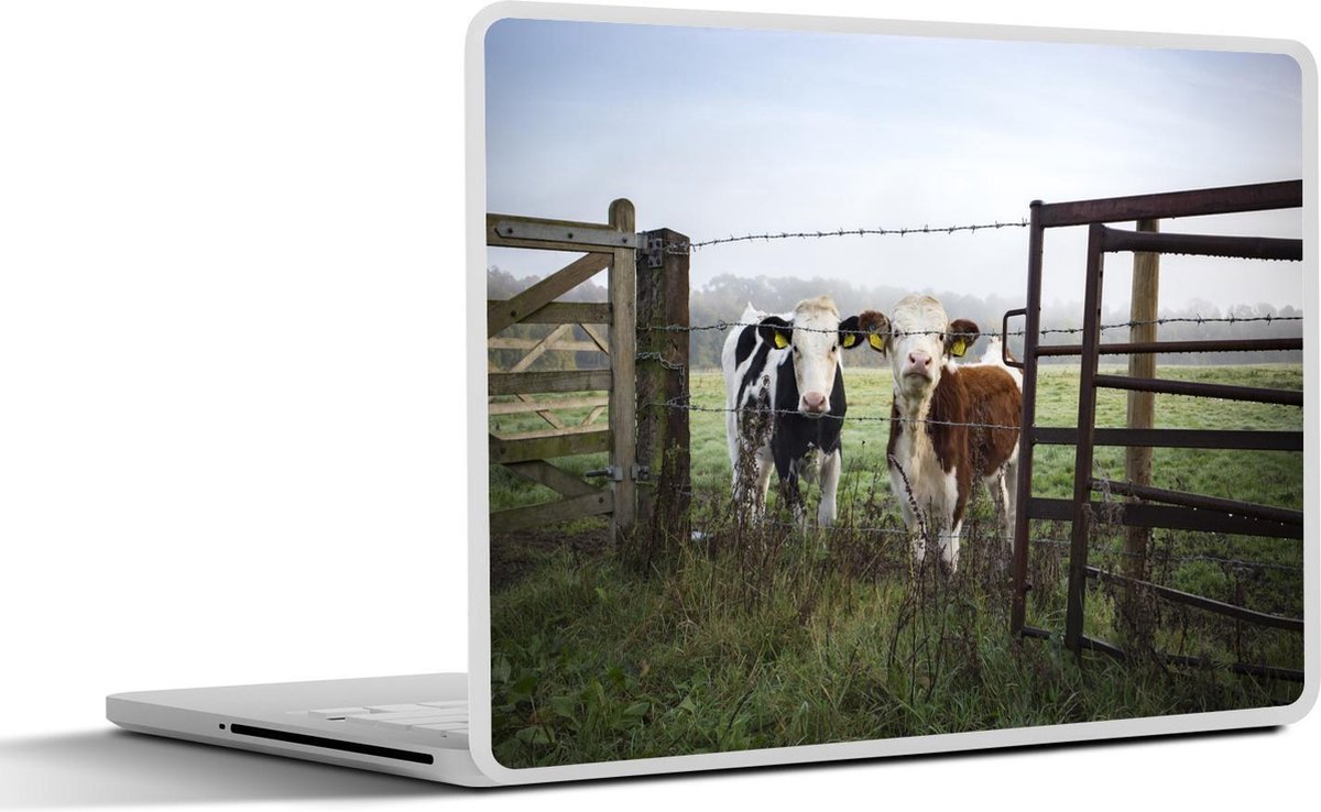Laptop sticker - 12.3 inch - Koe - Prikkeldraad - Gras - Dieren - 30x22cm - Laptopstickers - Laptop skin - Cover