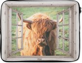 Laptophoes 17 inch - Schotse hooglander - Koe - Doorkijk - Laptop sleeve - Binnenmaat 42,5x30 cm - Zwarte achterkant