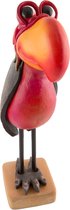 Crazy Clay Comix Cartoon - vogel - papegaai - beeld - Jabbergab - roze - uniek handgeschilderd  - massief beeld - op houten voet