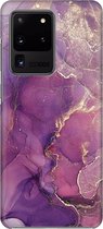 Samsung Galaxy S20 Ultra - Hard Case - Deluxe - Fully Printed - Marmer - Roze - Goud