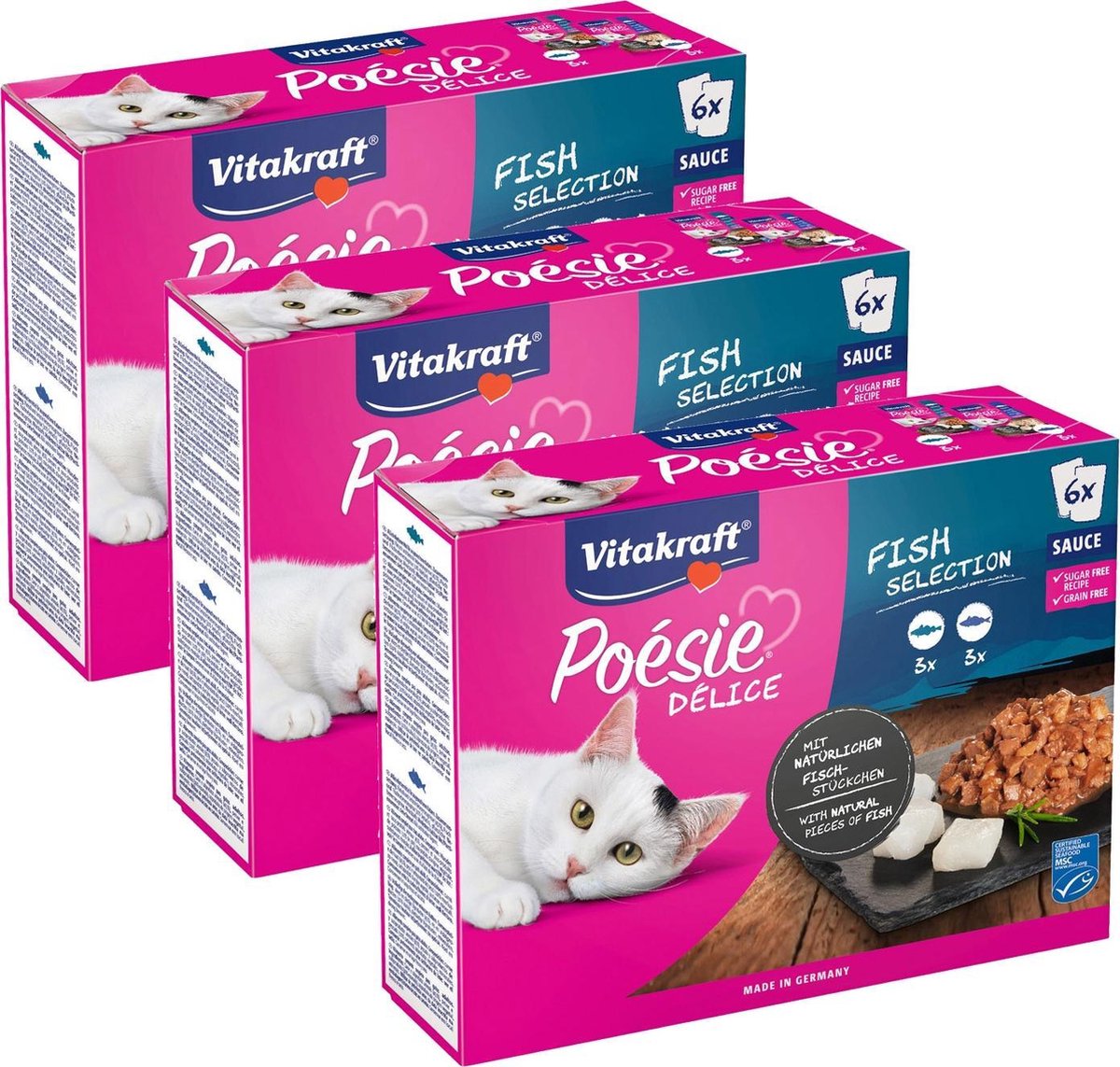 Vitakraft Vitakraft Poesie Multipack Deli Sauce Vis Pouch - Kattenvoer - Koolvis en Kabeljauw - 3 x 6 x 85 g