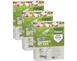 Pokon Gazonmest met Kalk - 3 x 1kg - Mest  - Geschikt voor 3 x 15m² - 120 dagen voeding - Voordeelverpakking