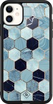 iPhone 11 hoesje glass - Blue cubes | Apple iPhone 11  case | Hardcase backcover zwart