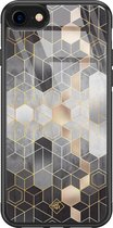 iPhone 8/7 hoesje glass - Grey cubes | Apple iPhone 8 case | Hardcase backcover zwart