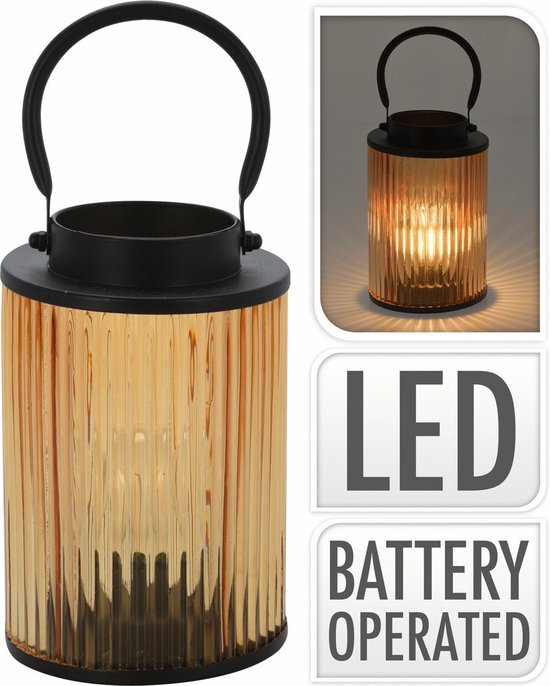 Metalen LED lantaarn/windlicht warm wit licht 12,5 x 12,5 x 16,5 cm