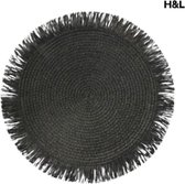 H&L placemat - rond - franjes - zwart - 38 cm - woondecoratie