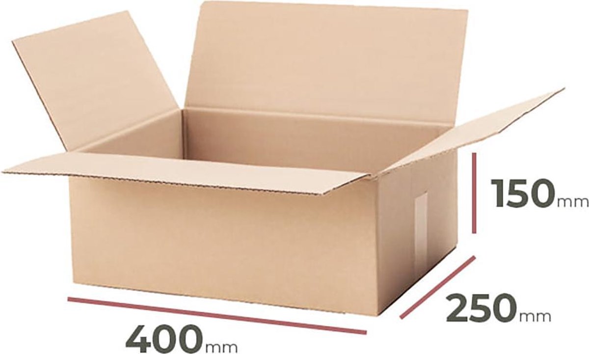 Verzenddoos 400 x 250 x 150 mm - 20 STUKS Kartonnen - 20 stuks Verzenddozen Dubbele Golf Bruin 40 x 25 x 15 cm