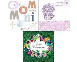 3 Luxe Vierkante Communie Wenskaarten - 14x14cm - Eerst Communie - Gevouwen kaarten met enveloppen