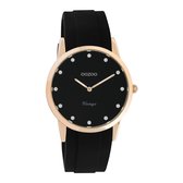 OOZOO Vintage series - Rosé gouden horloge met zwarte rubber band - C20179 - Ø38