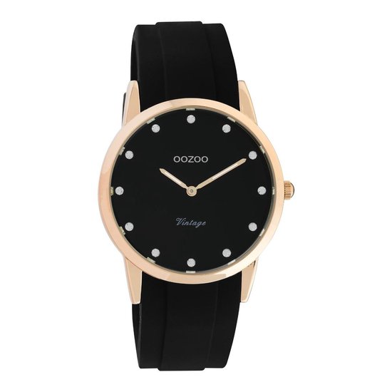 OOZOO Vintage series - rosé goudkleurige horloge met zwarte rubber band - C20179 - Ø38