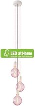 LEDatHOME - 3-lichts multi-hanglamp met stoffen kabel en metalen afwerkingen. Inclusief Dimbare LED lampen.