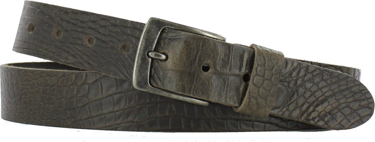 Leren Riem Heren/Dames Krokoprint | 3.5cm breed | Riemmaat: 115cm (totale lengte: 130cm) | 100% echt leer | Kleur: grijs | Nikkelvrije gesp