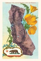 Pocket Sized - Found Image Press Journals- Vintage Journal California Map with Bear and Poppies
