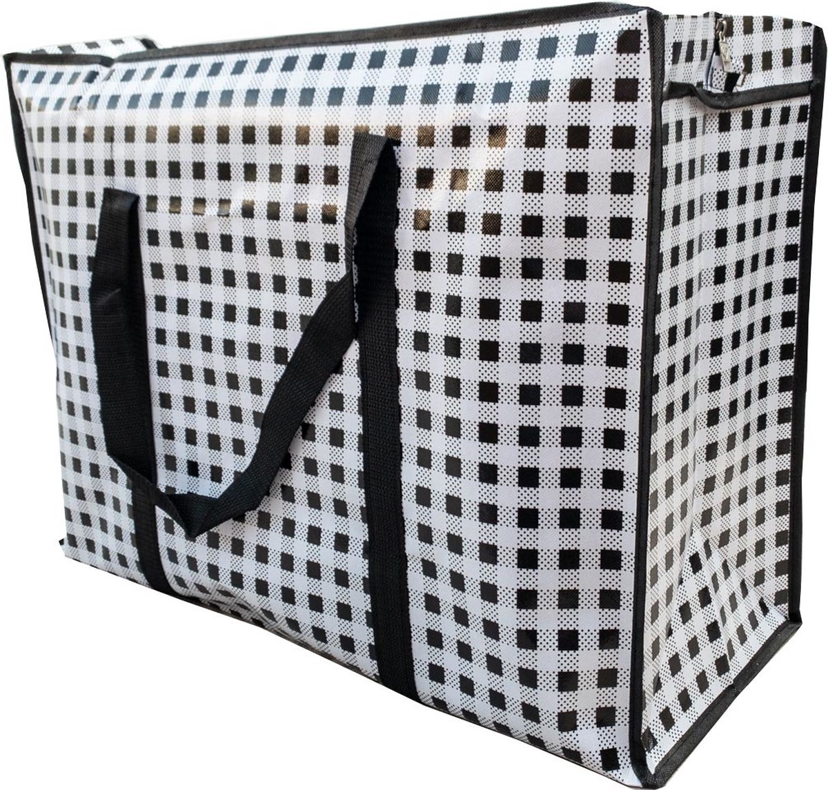 Big Shopper met rits - 60 x 45 cm - Ruitje - Zwart