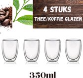 6x Dubbelwandige Koffieglazen 350 ml - Glazen Cappuccino Kop - Latte Glas -  Dubbelwandig Theeglas  - Thee - Espresso - Koffie