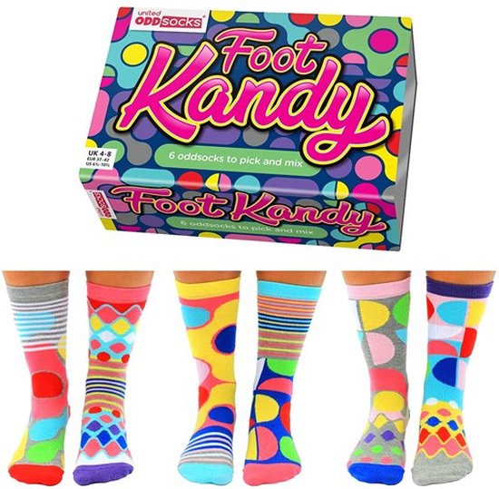 Oddsocks - mismatched sokken - 6 verschillende Kandy sokken - maat 37-42