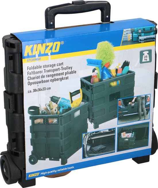 Kinzo Opvouwbare Boodschappentrolley - Zwart - Opvouwbare Krat - tot 25KG - op Wieltjes - Kinzo