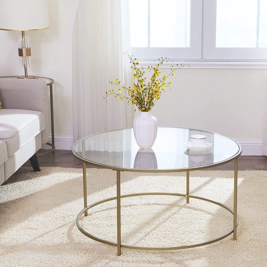 Hoppa! Salontafel Rond - Goudkleur - Glas/Metaal - 84x84x45,5