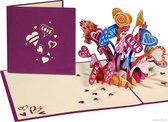 Popcards popupkaarten – Vrolijke Hartjes Romantiek Liefde Verliefd Love Vriendschap Verloven Trouwen Valentijnskaart All You Need is Love pop-up kaart 3D wenskaart