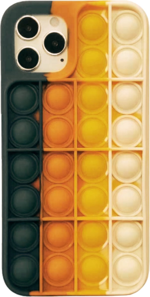 Iphorion - Pop It - Fidget - Pop It GSM hoesje voor de IPhone 12 PRO MAX groen/oranje/geel/crème