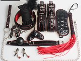 compeelte bondage set met Boeien, Gag bal, Zweep. blinddoek en meer - BDSM set - Erotiek -